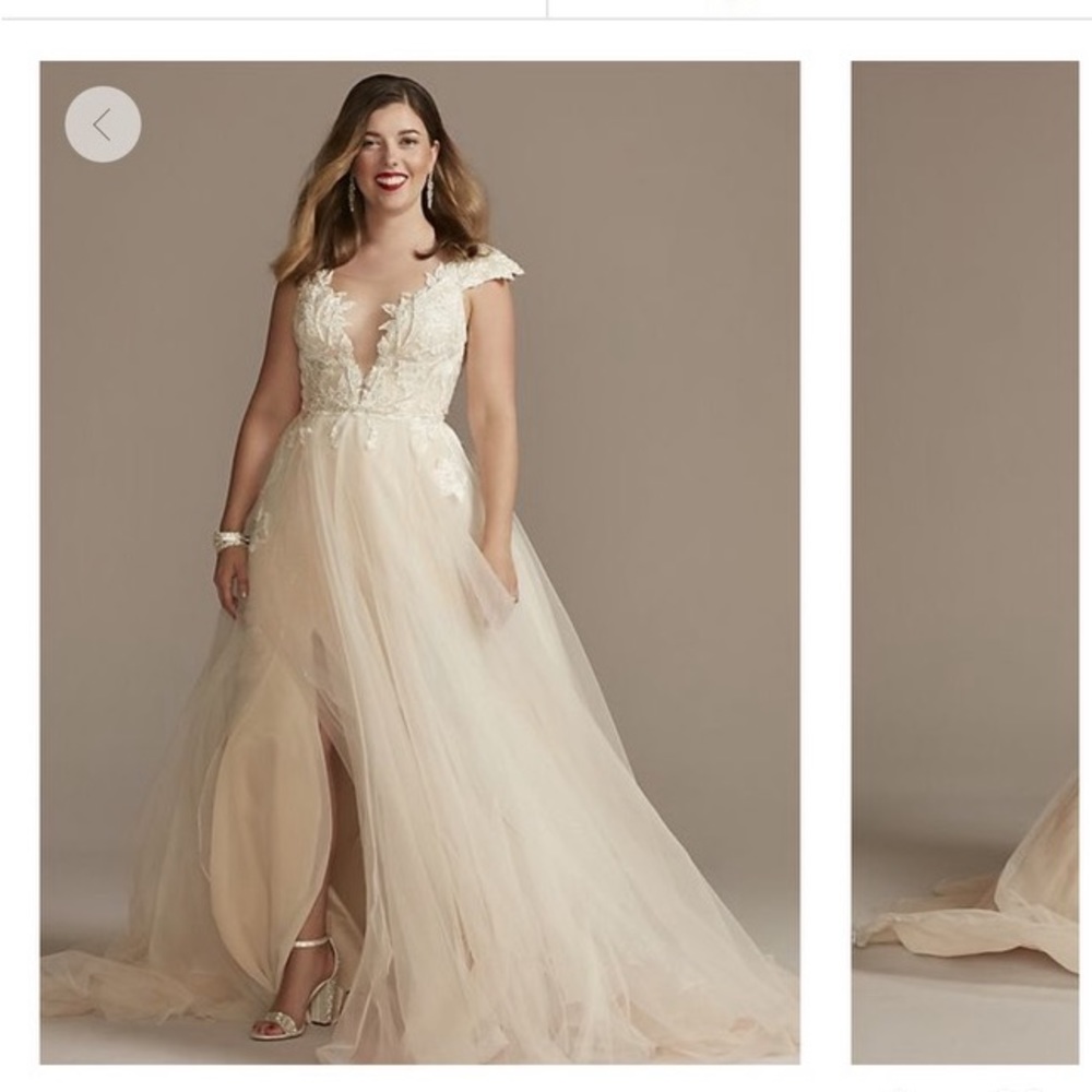 David’s Bridal GALINA SIGNATURE illusion plunge lace appliqued wedding dress